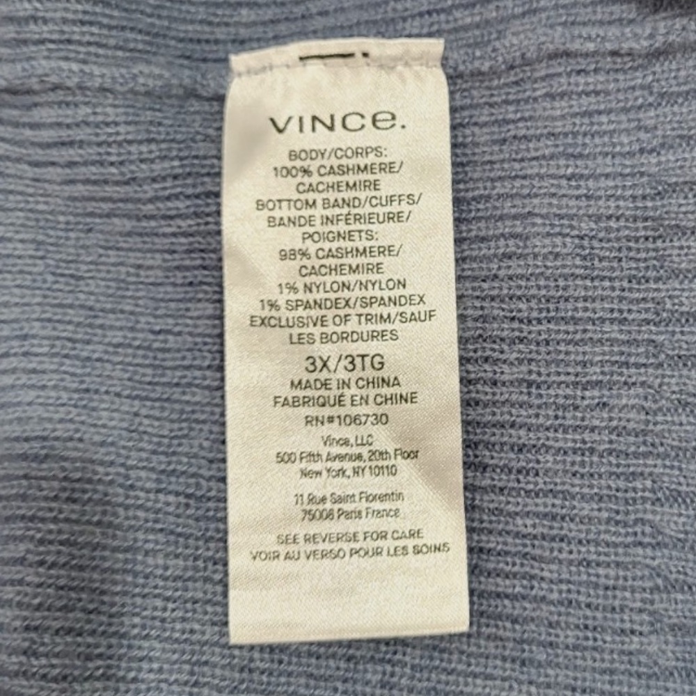 Unworn Vince Cashmere Fine Ribbed V-Neck Cardigan in Blue - Picture 8 of 8